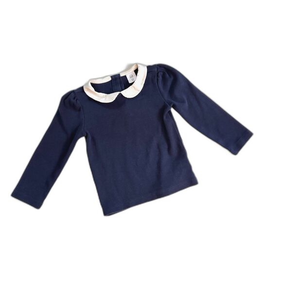 Baby Gap Navy Blue Ribbed Peter Pan Collared Top 3T - Picture 2 of 4